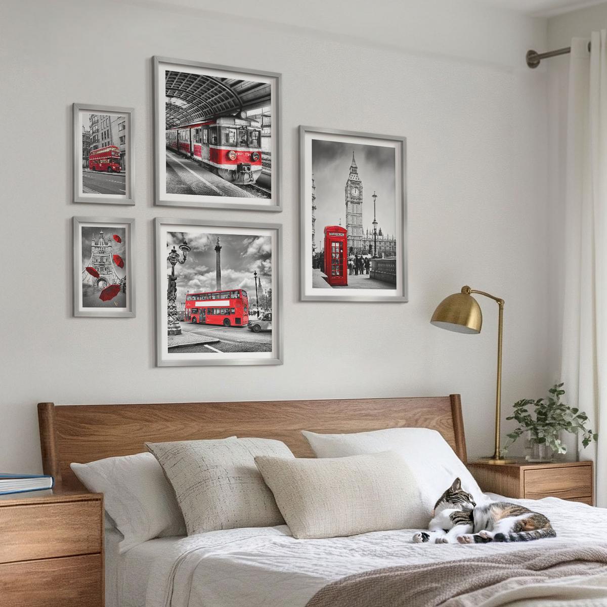 BILDER SET 5er Set - 50x50 cm & 20x30 cm & 40x60 cm Silberner Rahmen - Tropischer Wald Papageienwasserfall - Silberfarben, Kunststoff (40/60cm) - TULUP