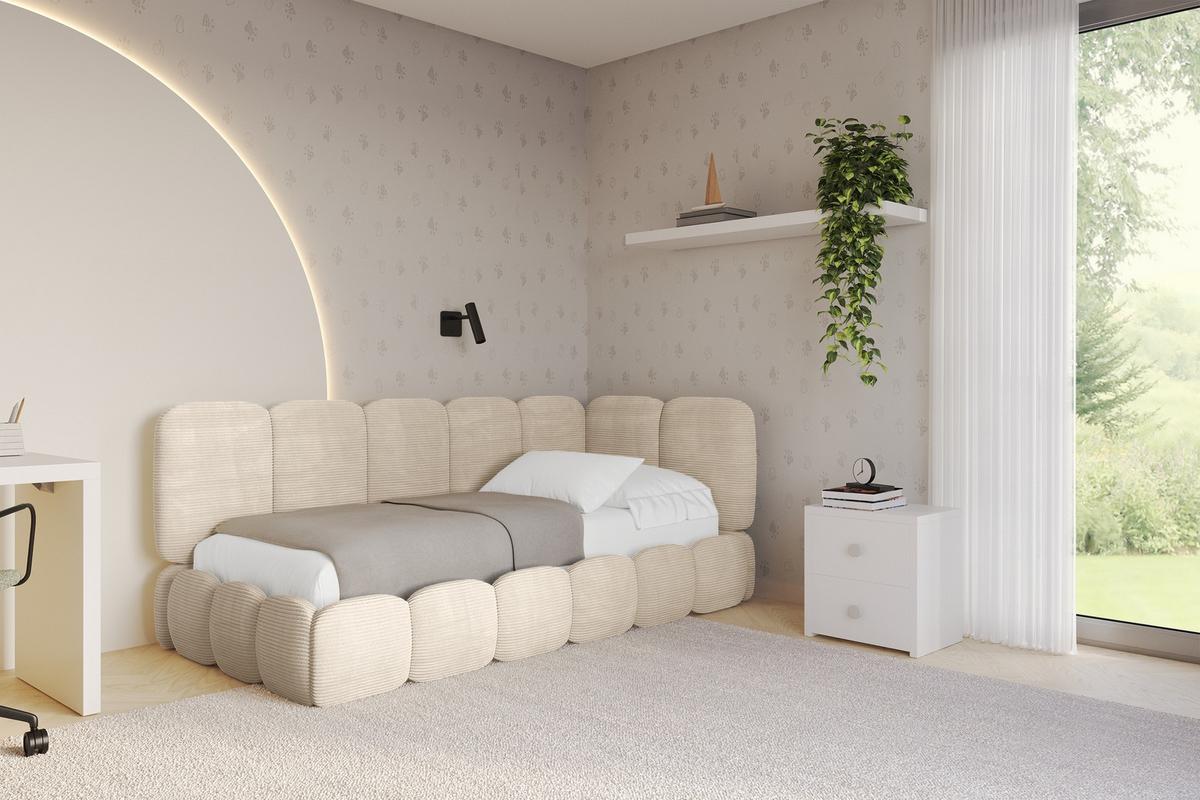 EINZELLBETT Jugendbett mit Bettkasten, Links - AVRY 80x200 Beige - Beige/Creme, Holzwerkstoff/Textil (80/200cm) - ALTDECOR