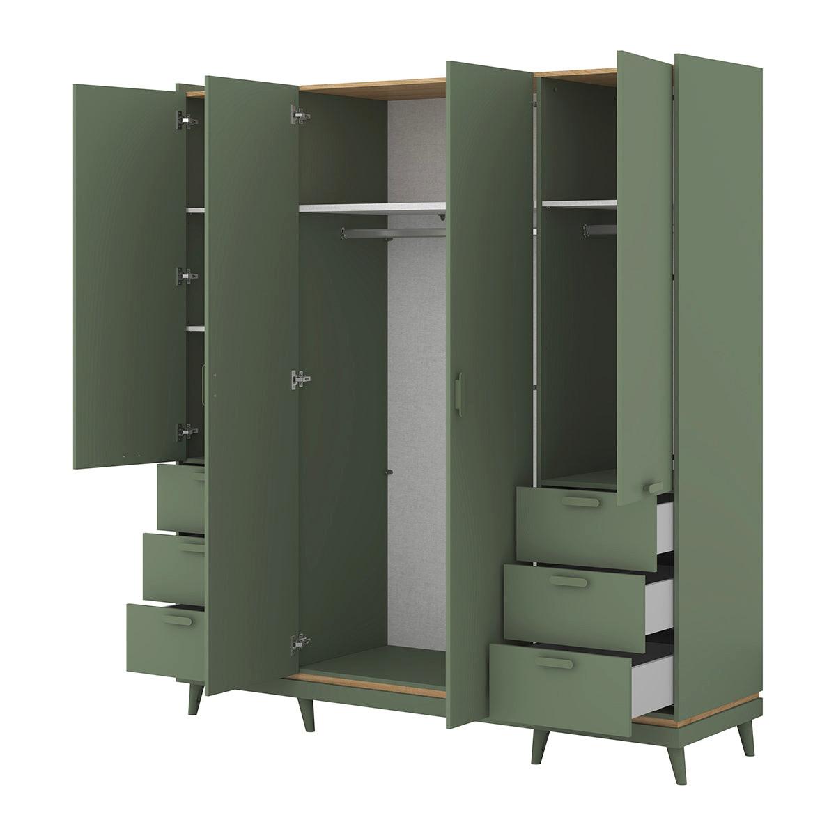 KLEIDERSCHRANK 4 Türen Sandy Grün - Grün, Holzwerkstoff (190/214.5/57.4cm) - Petits-meubles