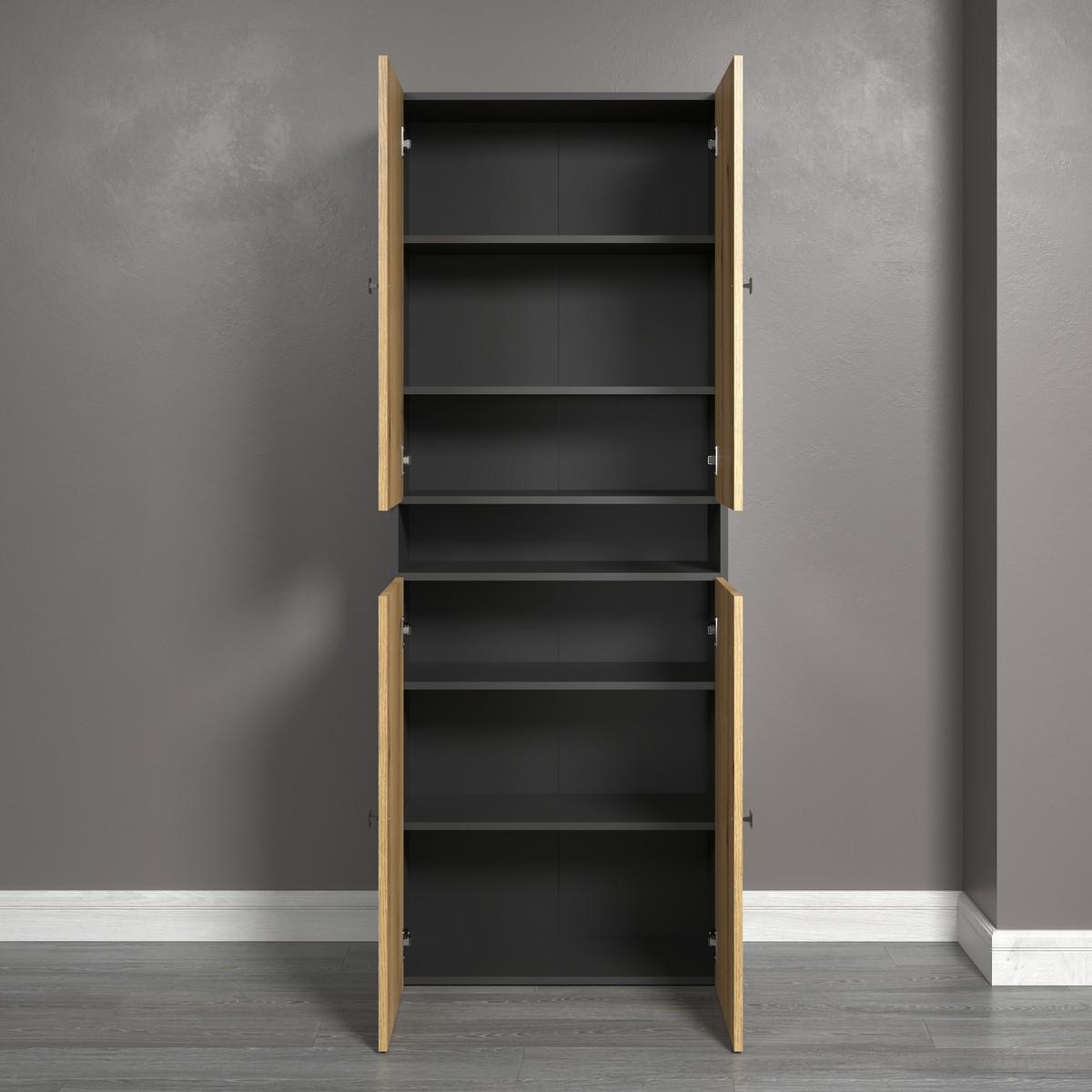 BADEZIMMERSÄULE mit Rillen, 4 Türen und 1 Fach - purebliss 70/31/186 cm - Eichefarben, Holzwerkstoff (70/188/31cm) - Trendteam