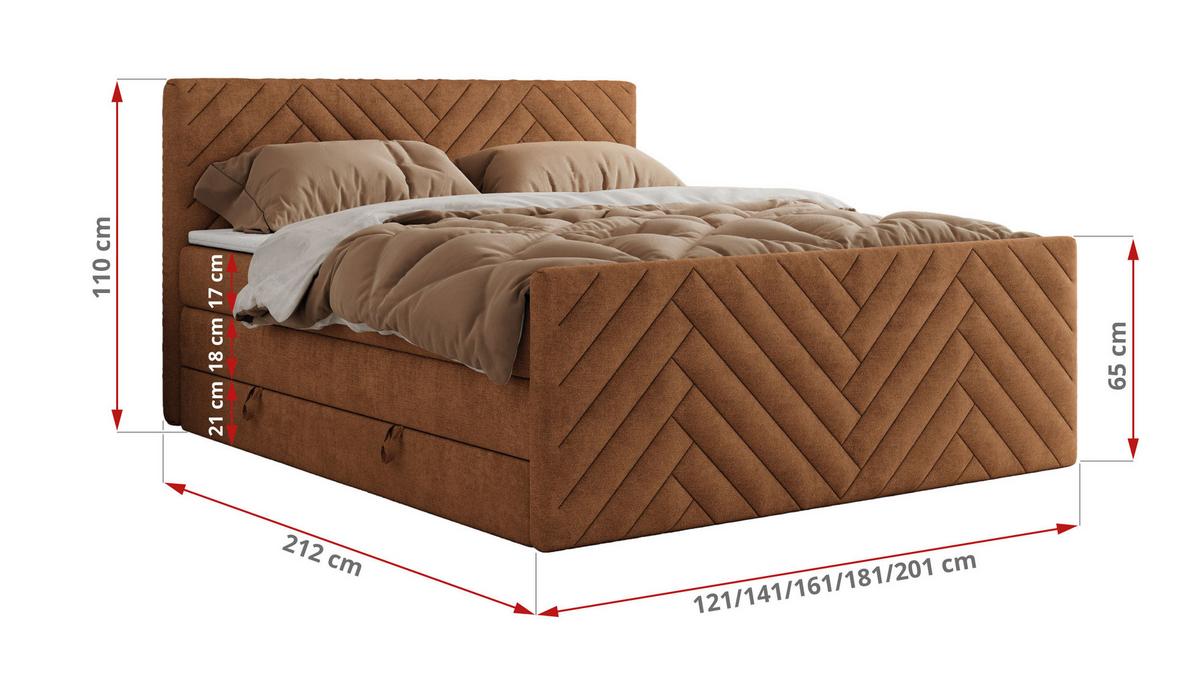 BOXSPRINGBETT PARIS KING DUO - 120/200 - Orange Struktur - H4 - Orange, Holz/Textil (120/200cm) - MKS