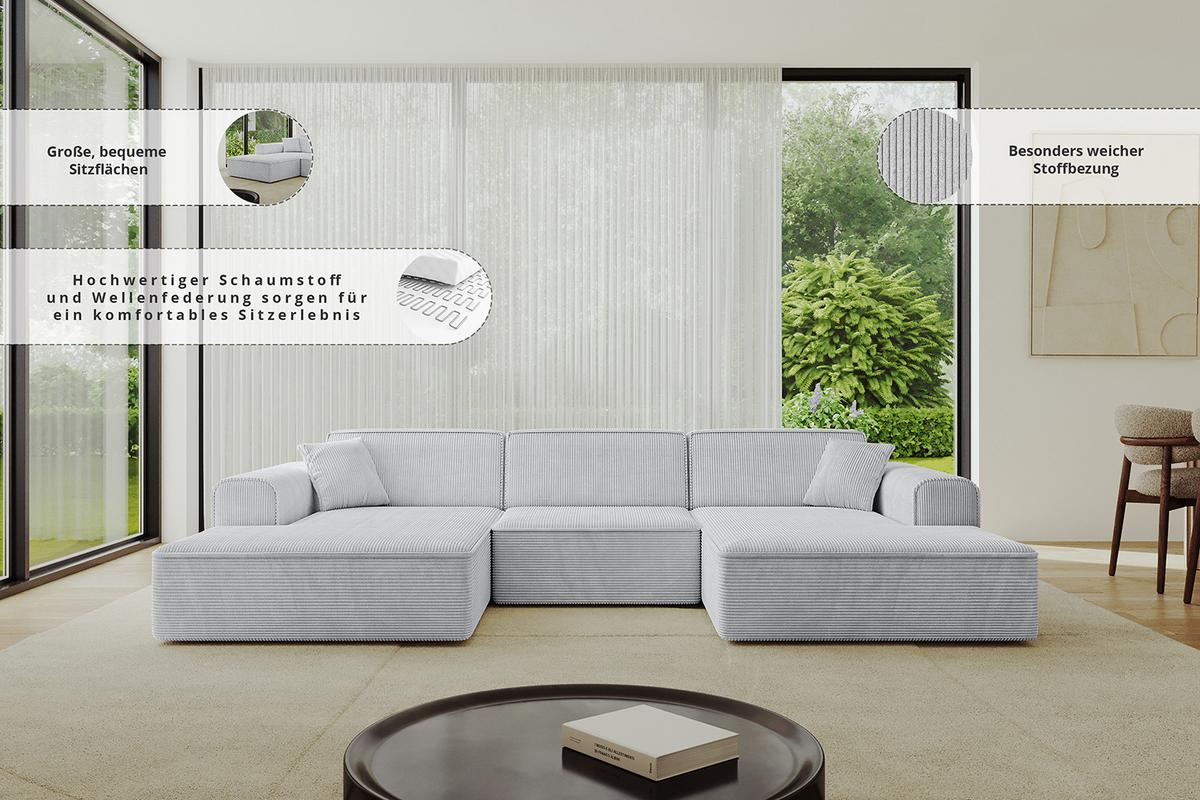WOHNLANDSCHAFT IREA-U1-v3 - 301x165x77 cm Schwarz - Schwarz, Holzwerkstoff/Textil (301/77/165cm) - ALTDECOR