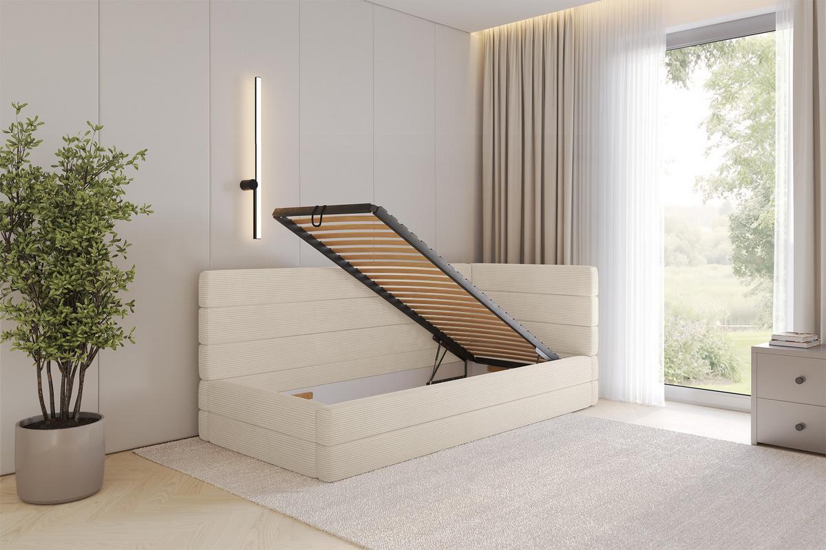EINZELLBETT Jugendbett mit Bettkasten und Matratze H3/H4, Links - BEMY 100x200 Beige - Creme, Holzwerkstoff/Textil (100/200cm) - ALTDECOR