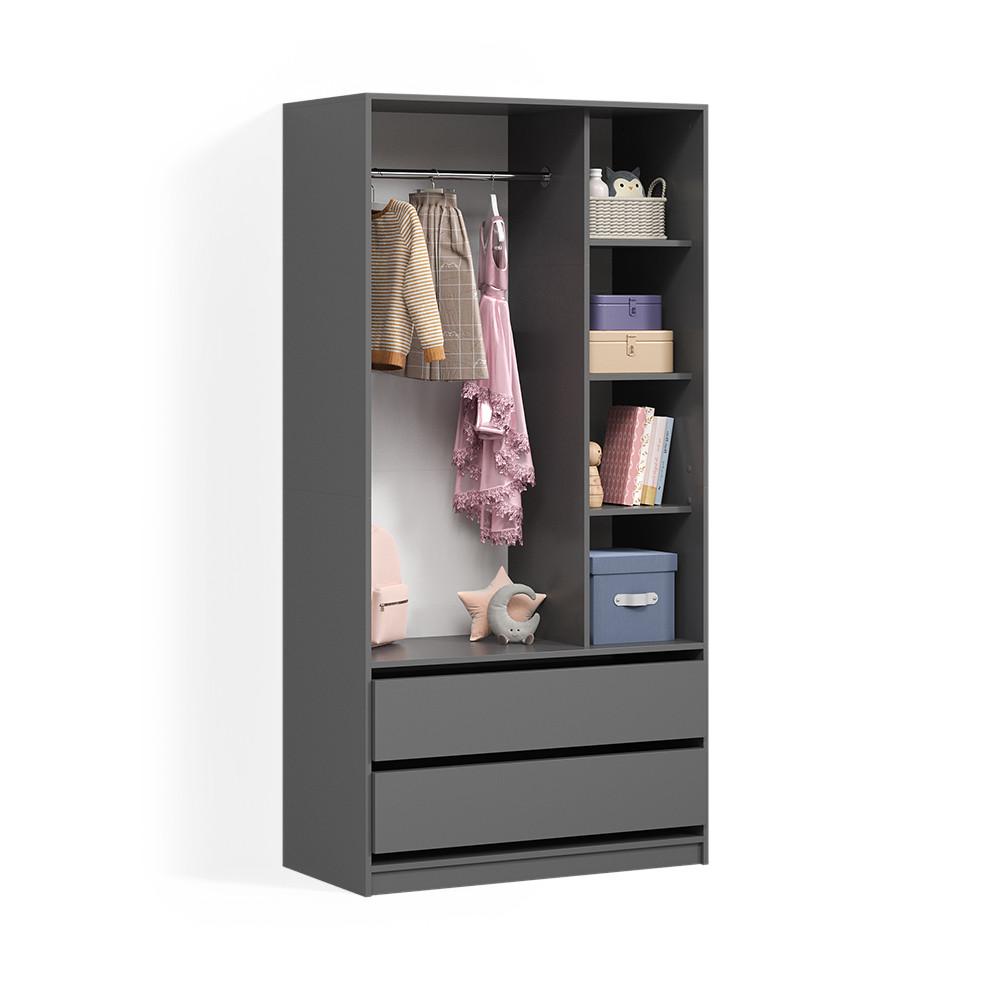 KINDERKLEIDERSCHRANK Trento Anthrazit 100 x 200 cm mit 2 Schubladen - Anthrazit, Holzwerkstoff (100/200/50cm) - Livinity®