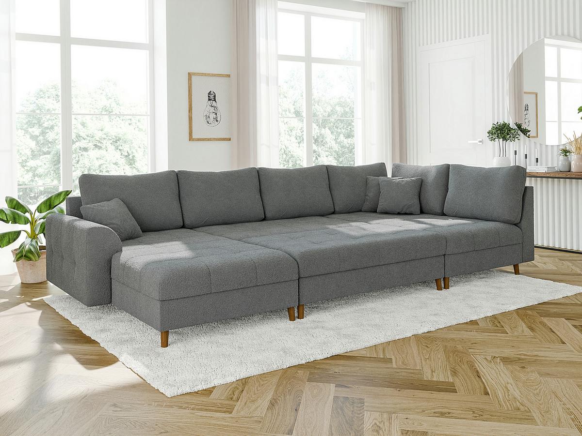 HOCKER Henrik Grau Boucle - Braun/Grau, Holz/Textil (118/40/73cm) - S-Style Möbel