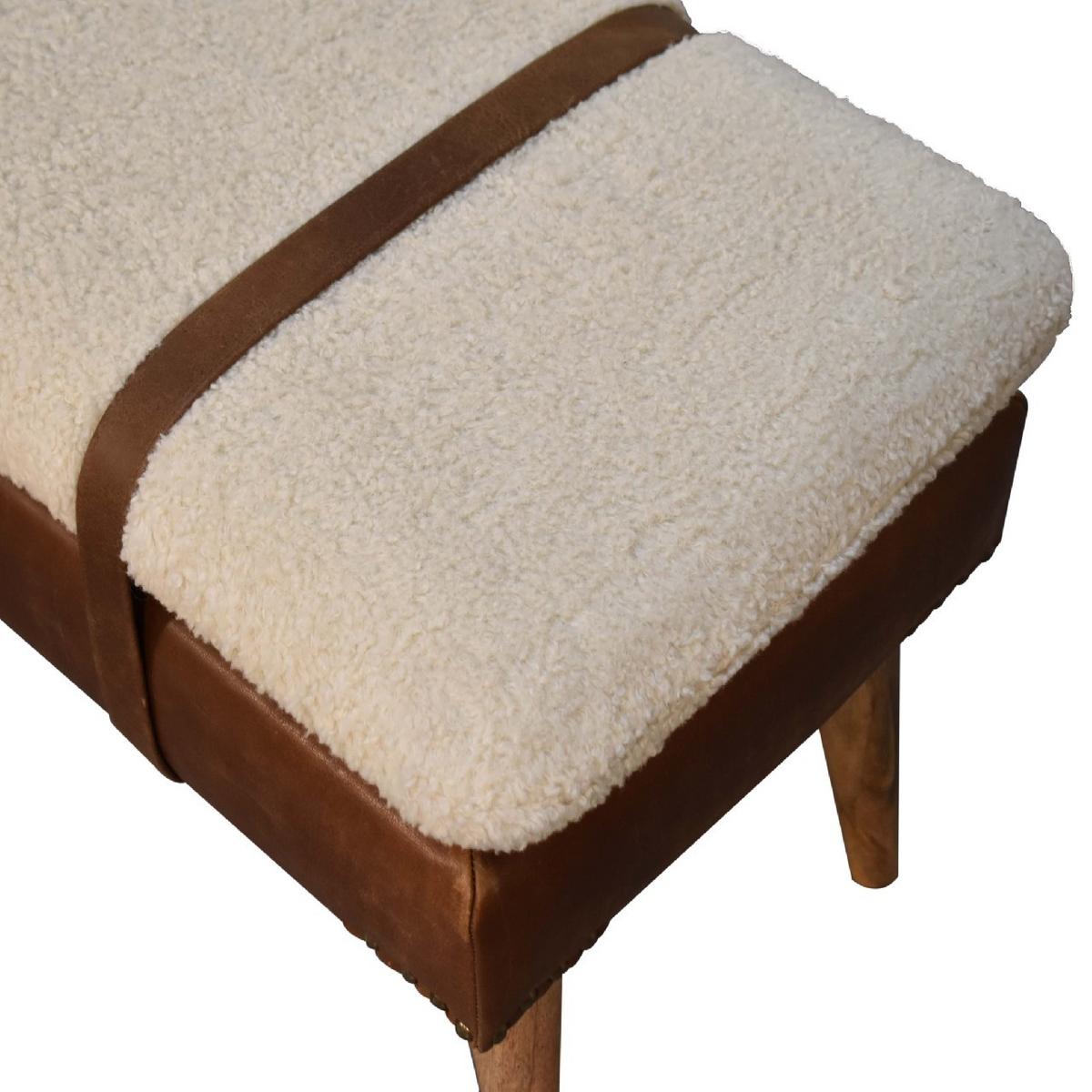 SITZBANK Bouclé-Leder Gepolstert, Nordische Beine Beige und Braun - Messingfarben/Braun, Holz/Metall (90/40/35cm) - Artisan Furniture