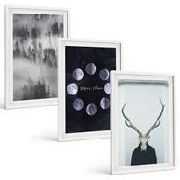 BILDER SET 3er Set - 40x60 cm Weißer Rahmen - Waldlandschaft, Nebel, Mond, Hirschschädel - Weiß, Kunststoff (40/60cm) - TULUP