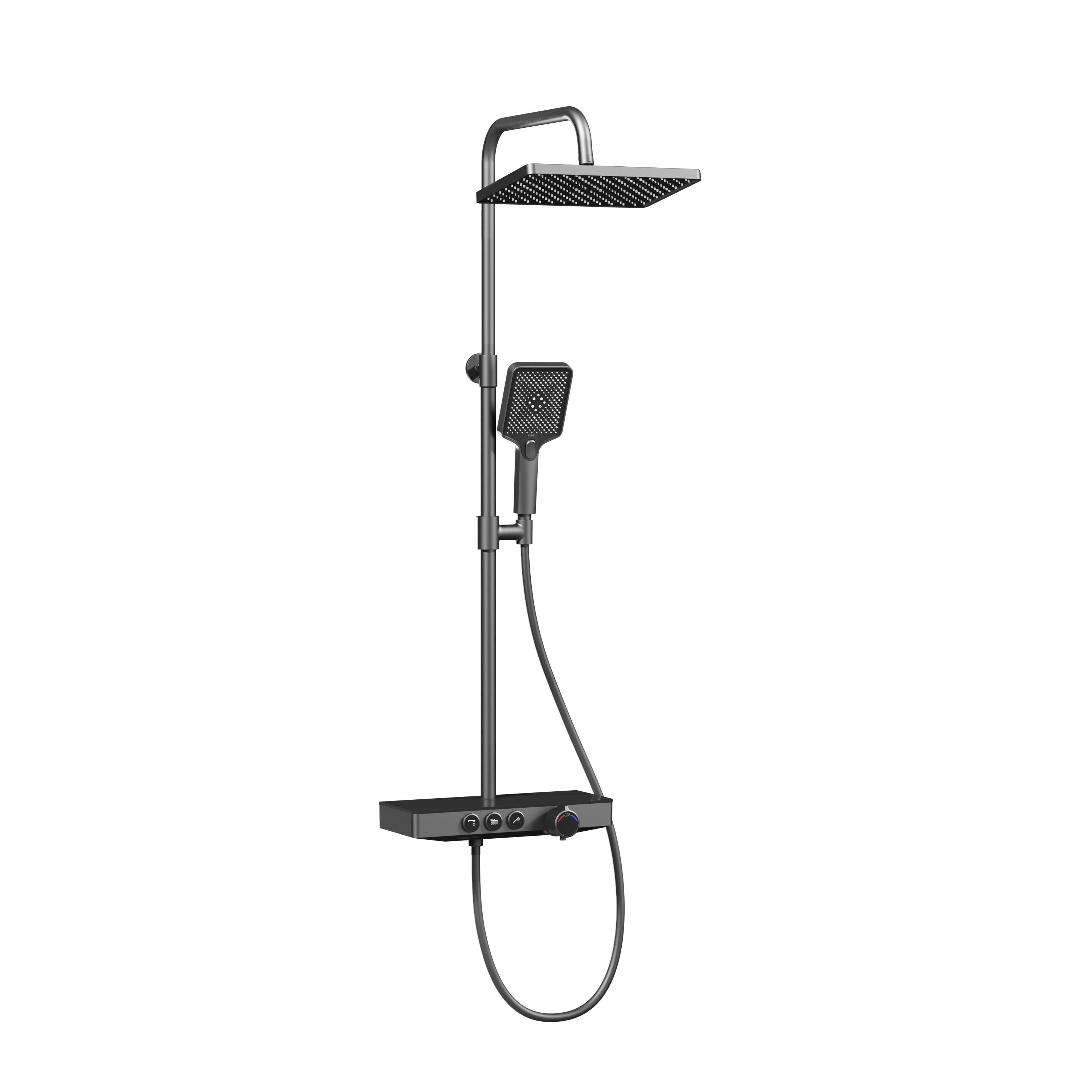 ÜBERKOPFBRAUSESET mit Thermostat höhenverstellbar Anthrazit 112,7/46 cm - Anthrazit, Metall (36/118/46cm) - EMKE