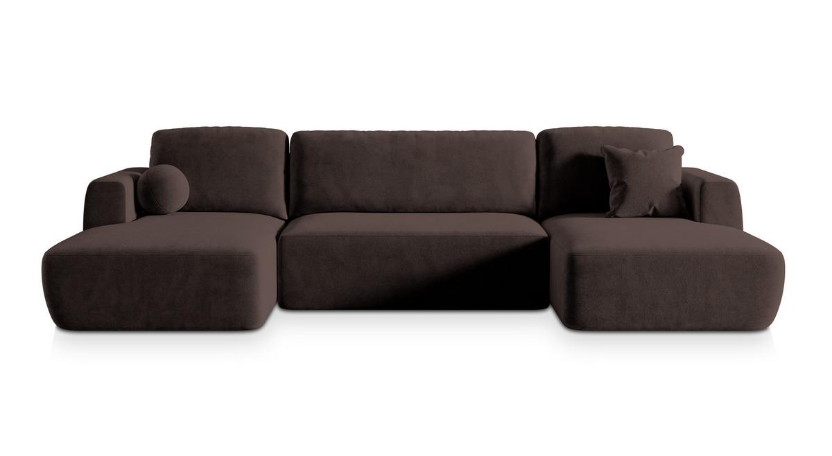 WOHNLANDSCHAFT SENTUM K Braun Plüsch-Stoff mit Schlaffunktion - Schwarz/Braun, Holz/Kunststoff (330/90/148cm) - MASSENO