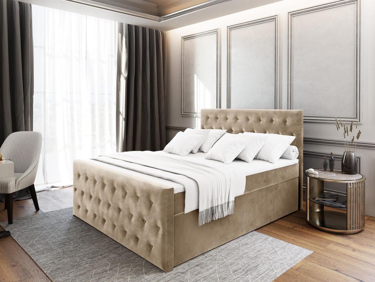 BOXBETT FONDI 180x200 cm mit Matratze und Topper - Beige - Beige, Holz (180/200cm) - MASSENO
