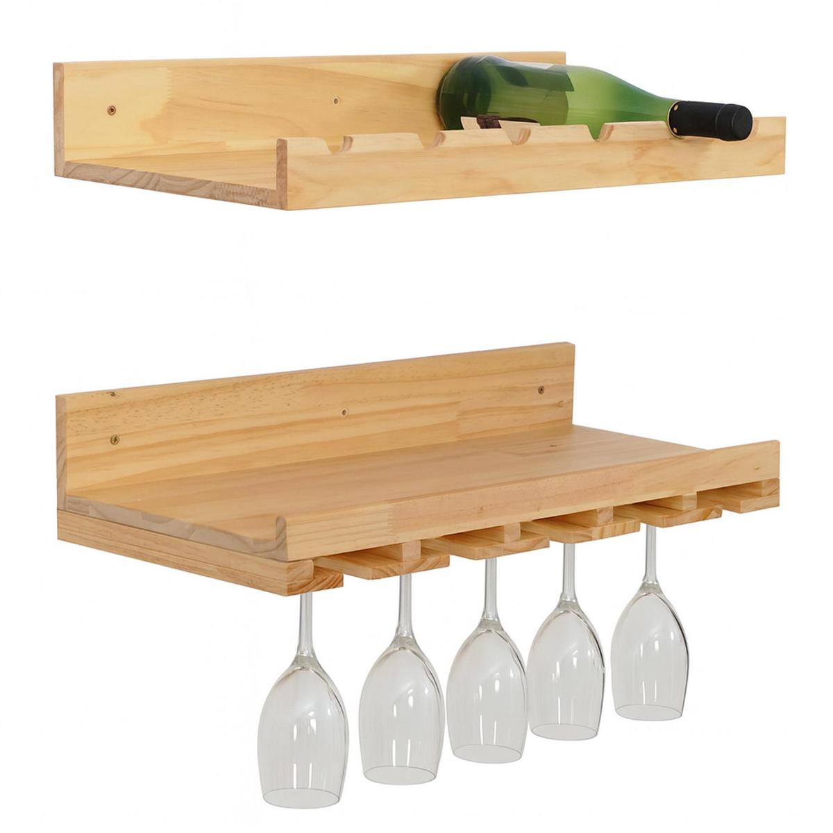 WEINREGAL Hellbraun 2er-Set-Set - Hellbraun, Holz (61/12/28cm) - MCW
