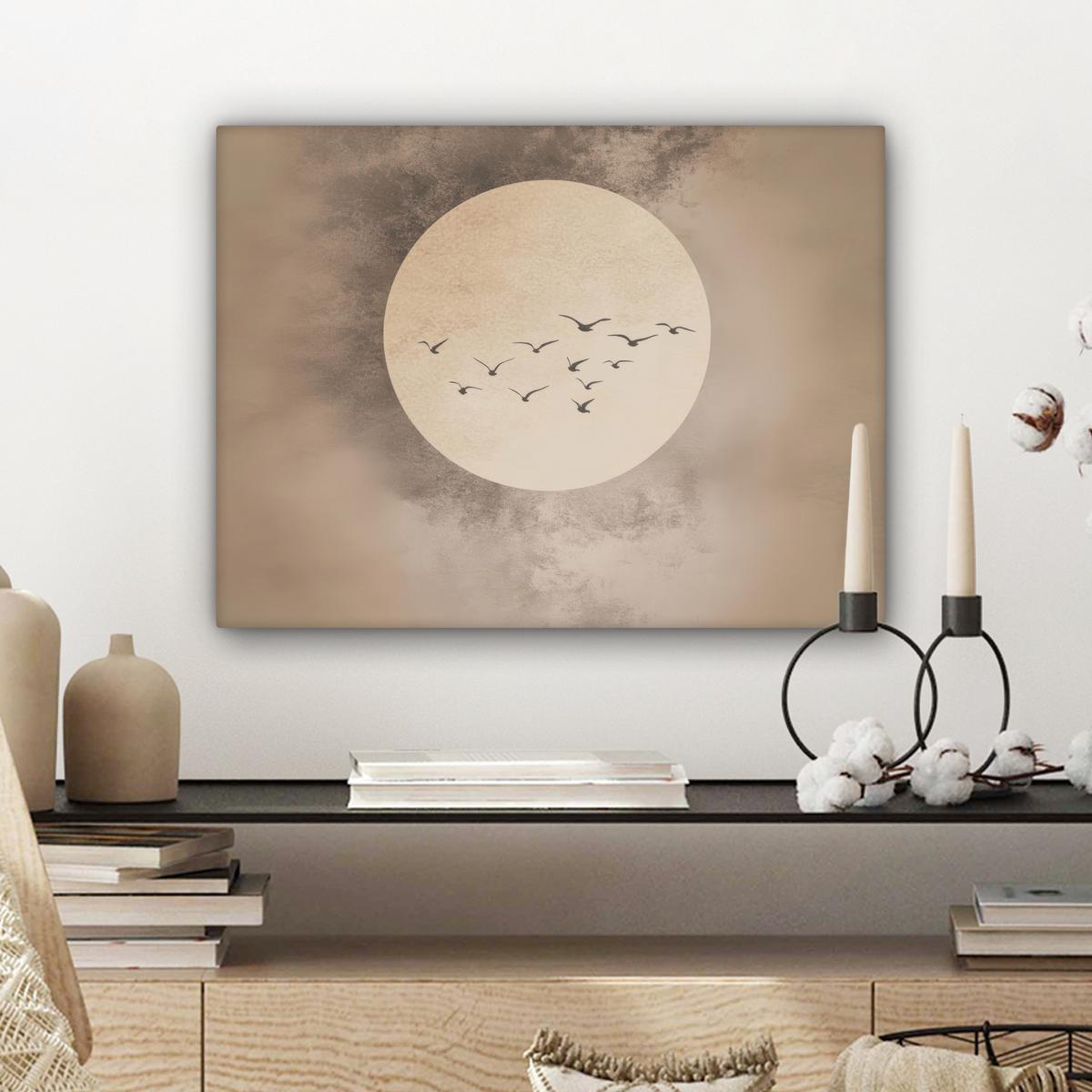 LEINWANDBILD Vogel - Beige - Japanisch Wandbild 40x30 cm - Taupe, Textil (40/30cm) - MuchoWow