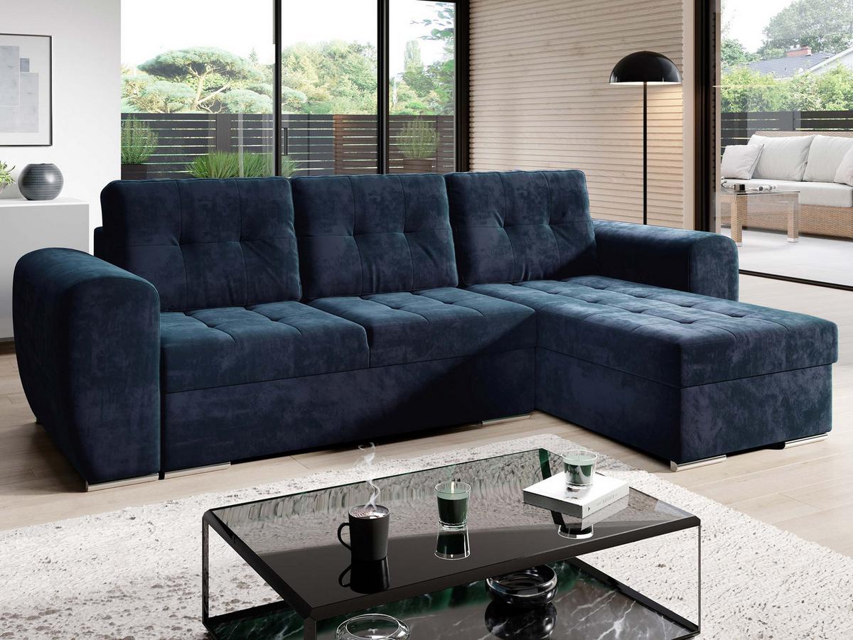 ECKSOFA Bari - Silberfarben/Dunkelblau, Holz/Textil (256/157cm) - MIRJAN24