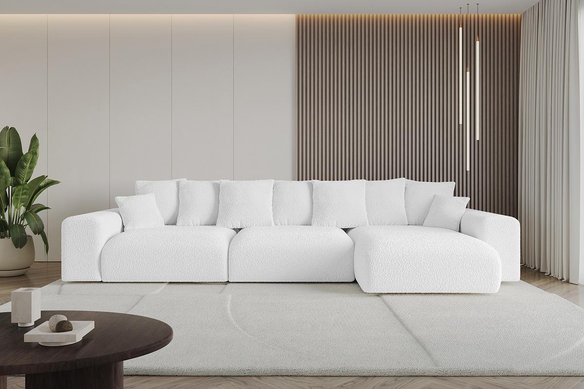 ECKSOFA Ottomane rechts ESKAR-L2 364x176x72 Weiß Bouclé - Schwarz/Weiß, Holzwerkstoff/Kunststoff (176/364cm) - ALTDECOR