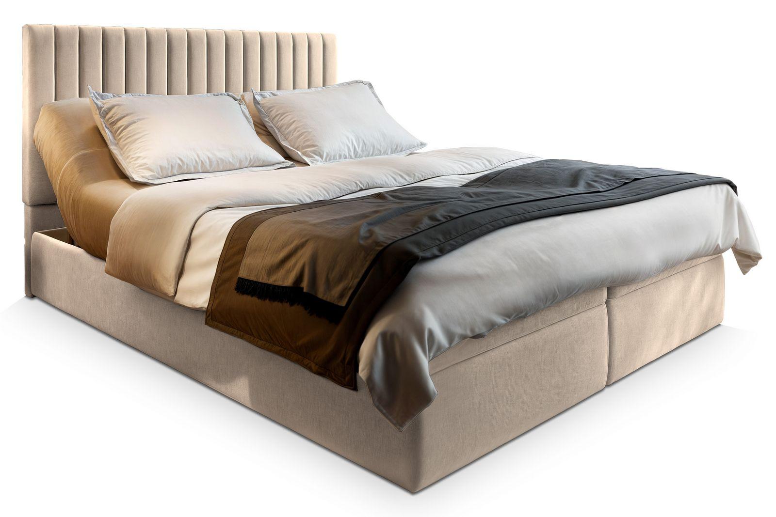 BOXBETT MURLO 160x200 cm mit Matratze und Topper - Beige - Beige, Holz (160/200cm) - MASSENO