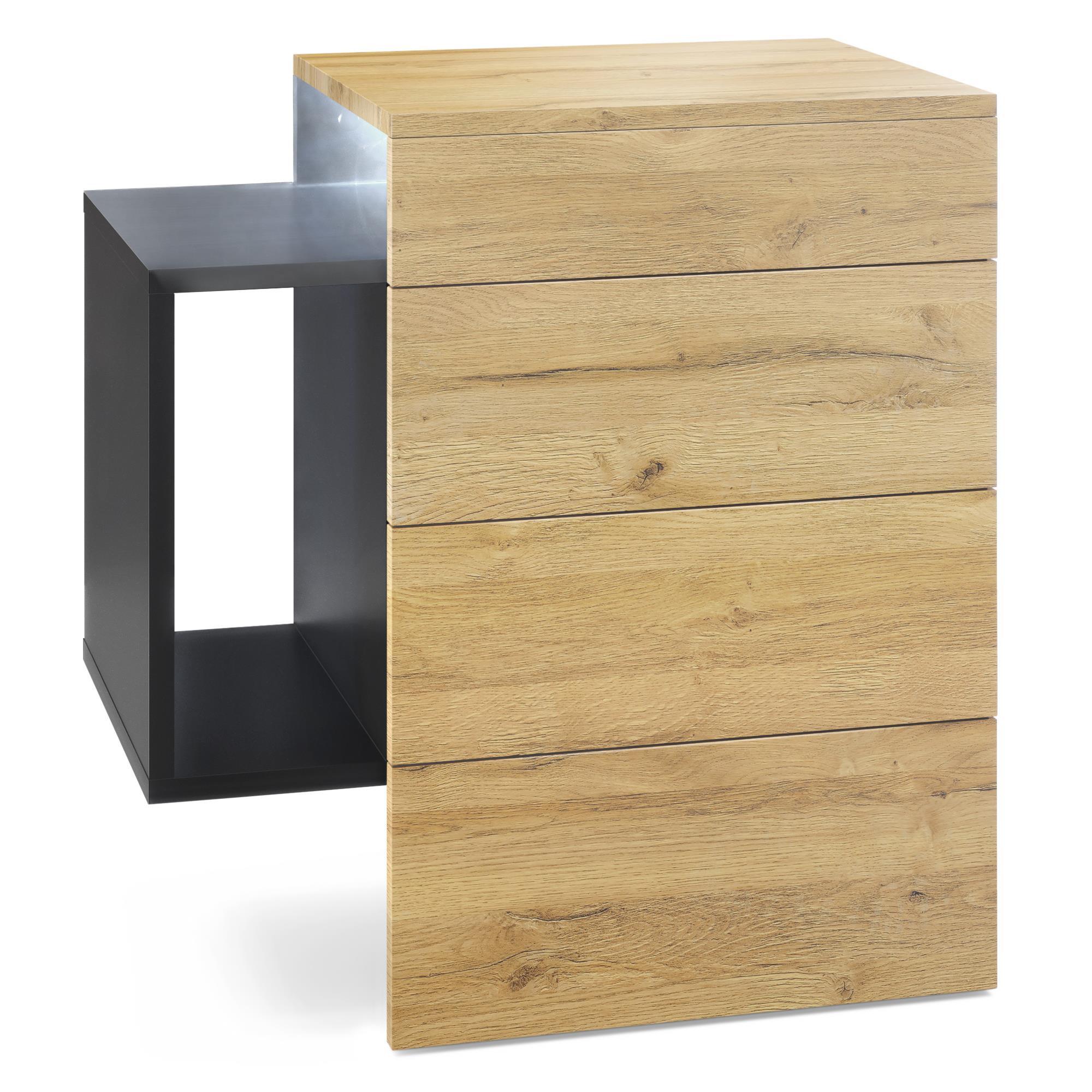 NACHTTISCH Queens Front in Eiche Natur - Eichefarben, Holzwerkstoff (60/63/36cm) - Vladon