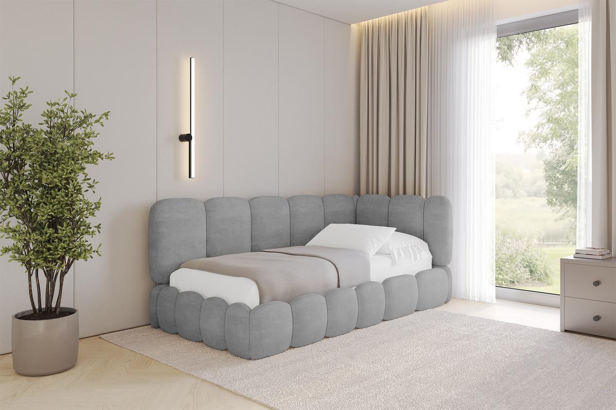 EINZELLBETT Jugendbett mit Bettkasten, Links - AVRY 80x200 Grau - Hellgrau, Holzwerkstoff/Textil (80/200cm) - ALTDECOR