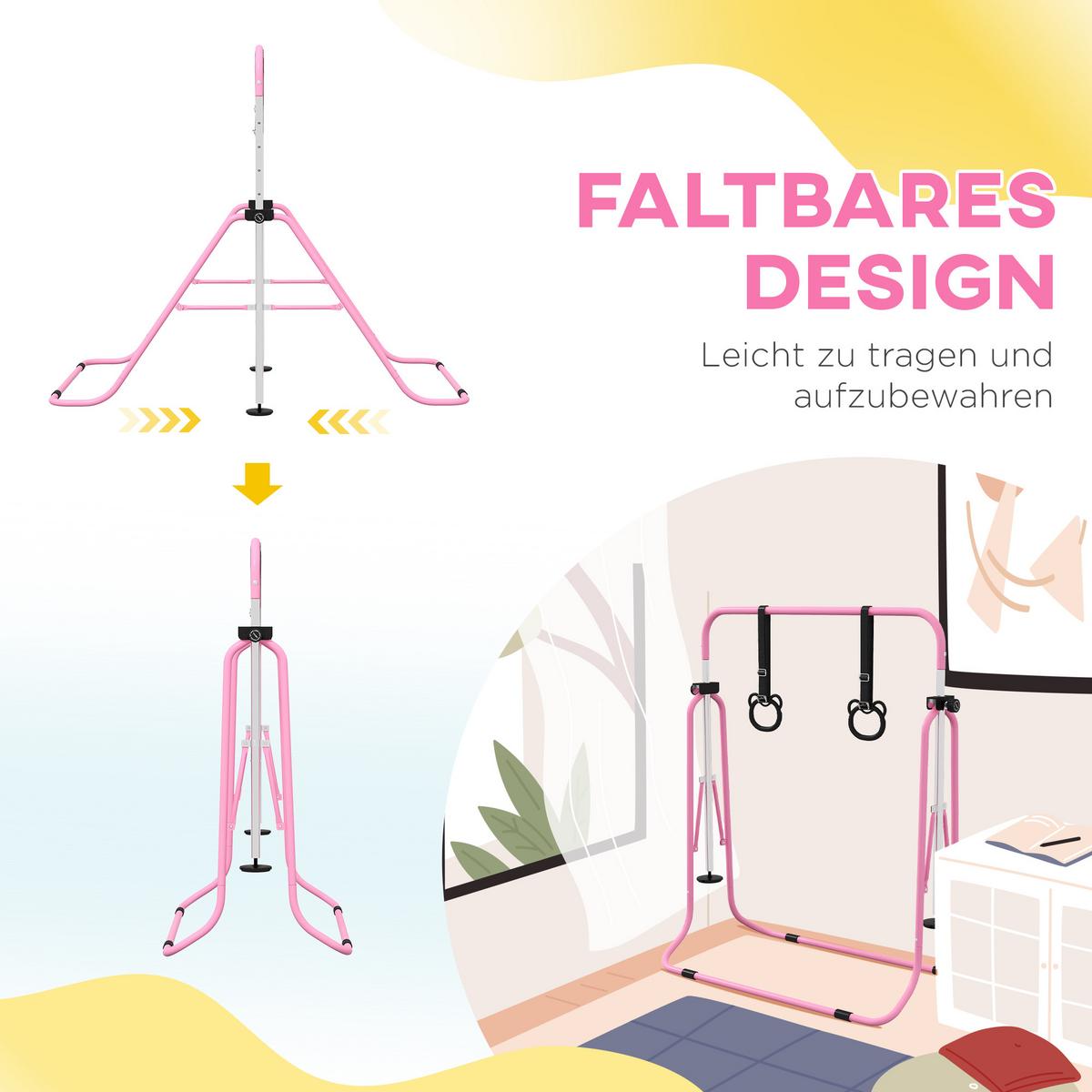 KINDER Gymnastik Turnreck 5-stufige höhenverstellbar Reckstange Stahl Rosa - Rosa, Metall (105/128/148cm) - HOMCOM