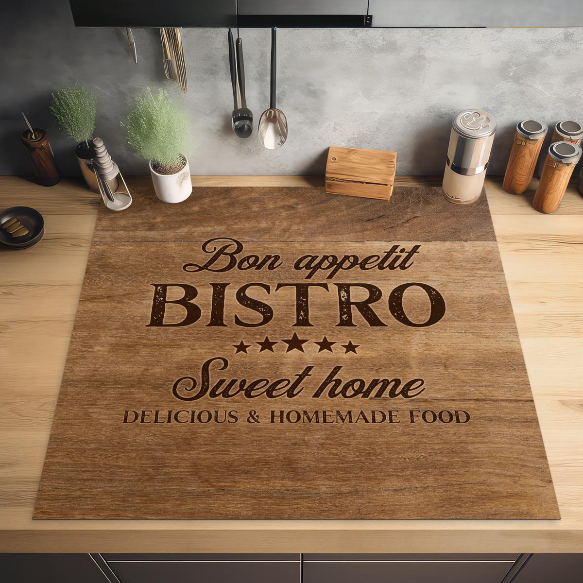 HERDABDECKPLATTE Zitat - Bistro - Guten Appetit - Süßes Zuhause - Holzmaserung Induktionsmatte 78x78 cm - Braun, Kunststoff (78/78/0.2cm) - MuchoWow