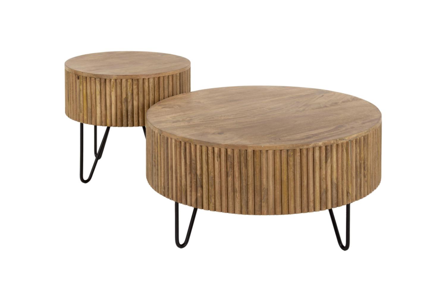 COUCHTISCH LORENA 2ER SET Braun Mango - Schwarz/Braun, Holz/Metall (80/80/38cm) - KAWOLA