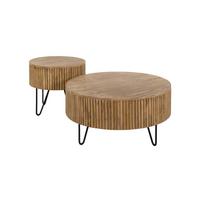 COUCHTISCH LORENA 2ER SET Braun Mango - Schwarz/Braun, Holz/Metall (80/80/38cm) - KAWOLA