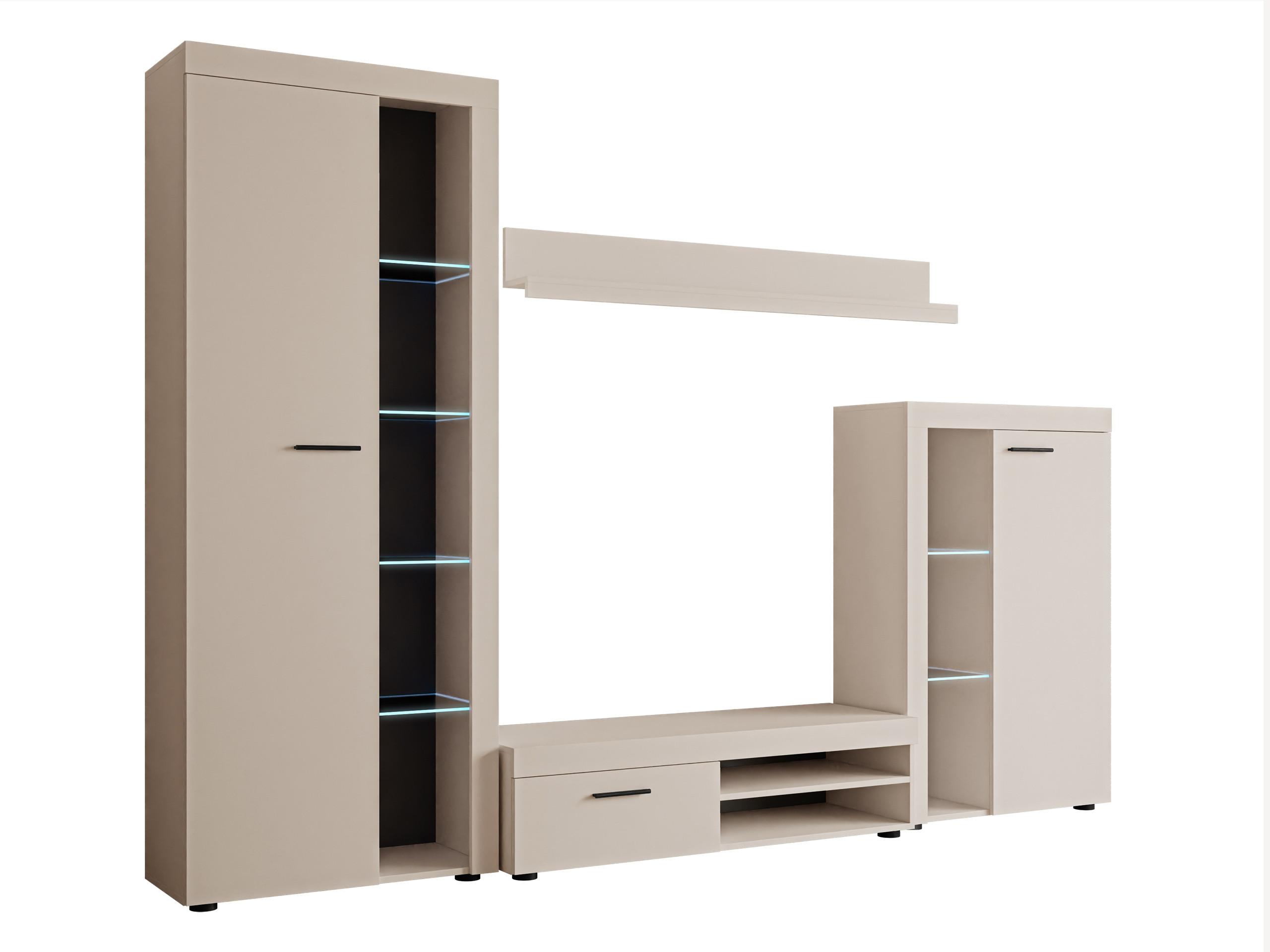 WOHNWAND Rumba mit LED Beleuchtung - Sandfarben, Holzwerkstoff (270/190/43cm) - MIRJAN24