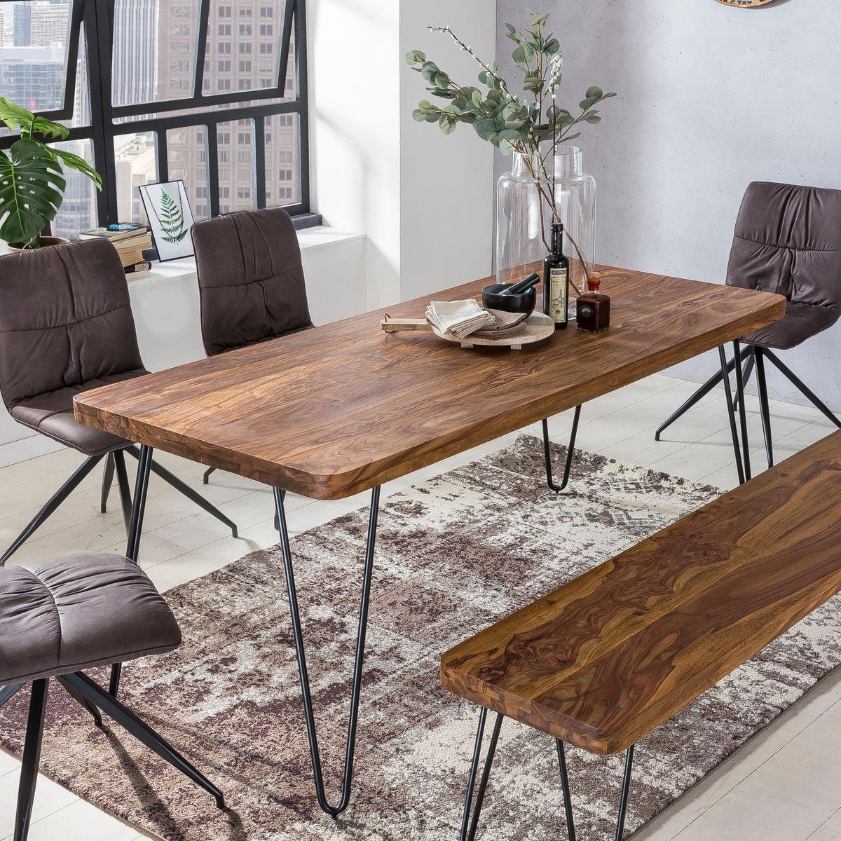 ESSTISCH Massivholz Metallbeine Handgefertigt BALU, Braun 120x80x76 cm - Schwarz/Braun, Holz/Metall (80/120/76cm) - KADIMA DESIGN
