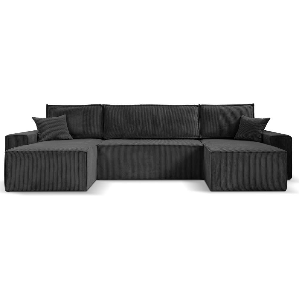 WOHNLANDSCHAFT Hektor U mit Schlaffunktion dunkelgrau - Dunkelgrau/Schwarz, Kunststoff/Textil (377/94/152cm) - Beautysofa