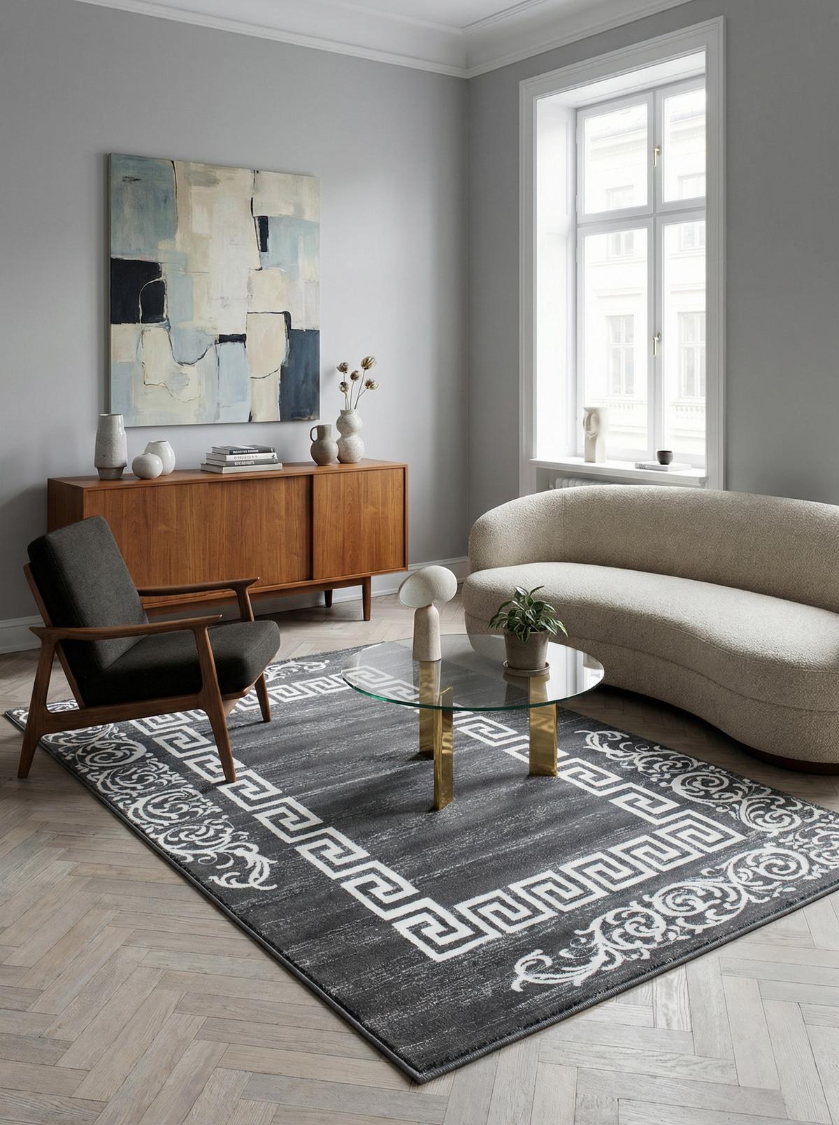 TEPPICH Kurzflor ASPEN in Grau, mit Mäander-Muster, 200 x 290 cm - Grau, Textil (290/200cm) - KADIMA DESIGN
