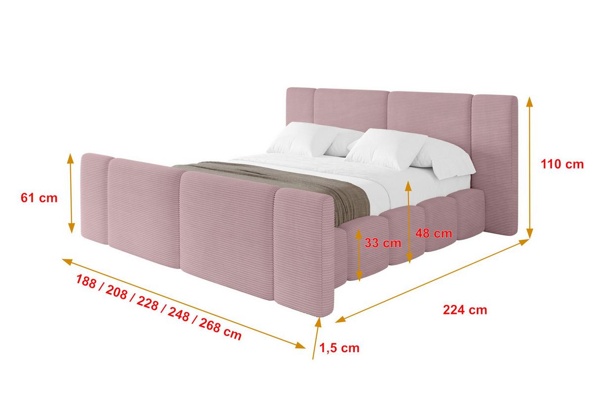 POLSTERBETT mit Bettkasten, Fußteil und Lattenrost, Bett mit Matratze H3/H4 - NILO-Z 120x200 Rosa - Rosa, Holzwerkstoff/Textil (120/200cm) - ALTDECOR