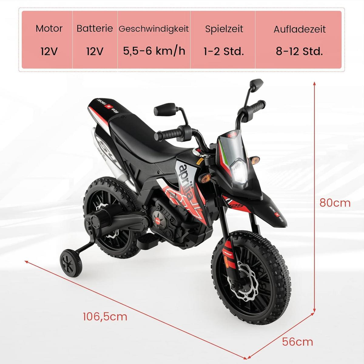 MOTORRAD 12V Kinder Elektro Rot - Rot, Kunststoff (56/106.5/80cm) - COSTWAY