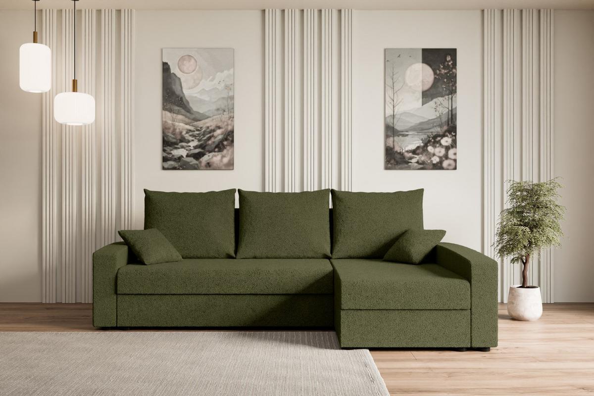 ECKSOFA mit Schlaffunktion und Bettkasten ALESIA-L 231x140x90 cm Grün Bouclé - Silberfarben/Grün, Holzwerkstoff/Kunststoff (231/140cm) - ALTDECOR