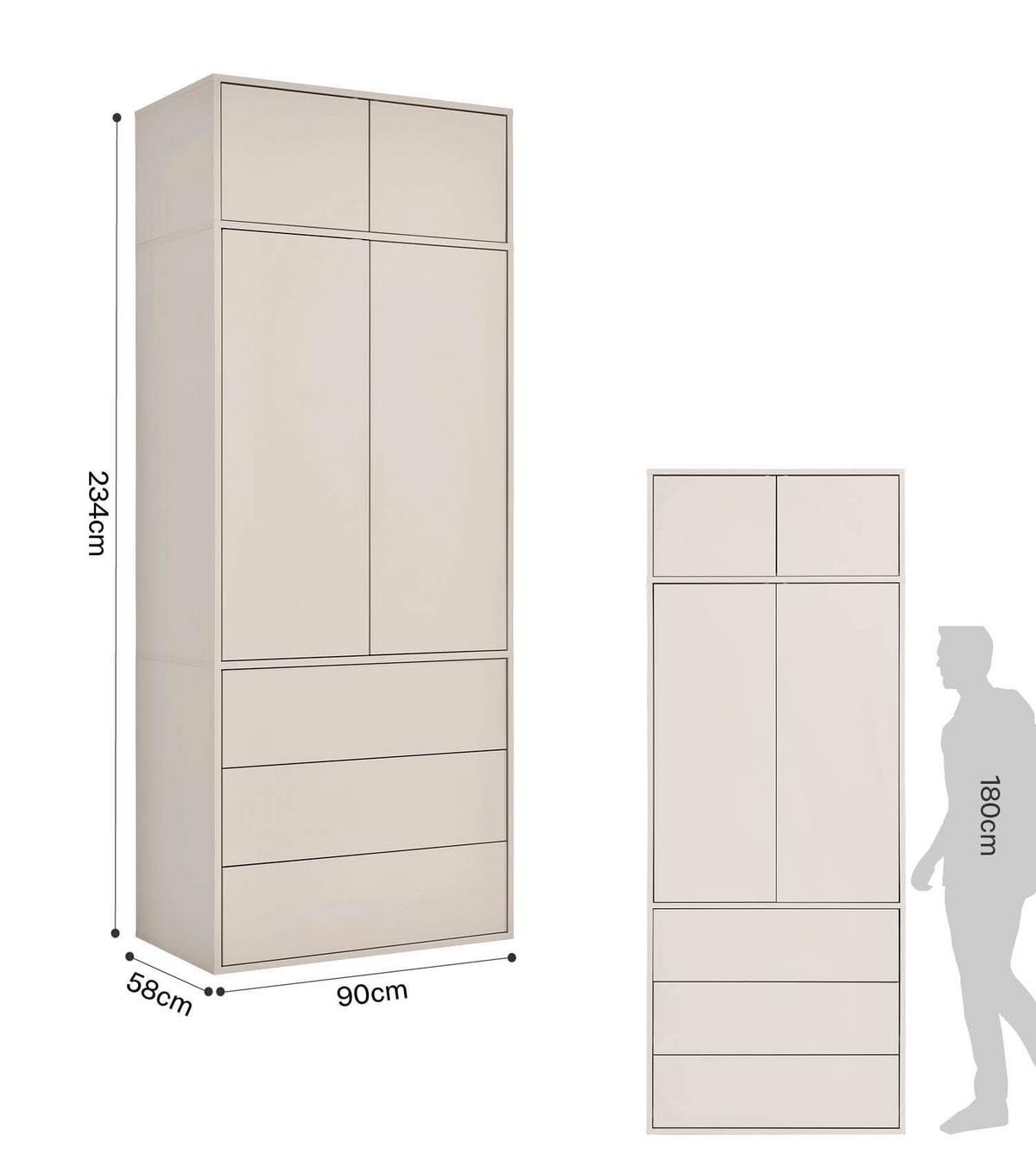KLEIDERSCHRANK Robe - Beige, Holzwerkstoff (90/234/58cm) - Mokebo