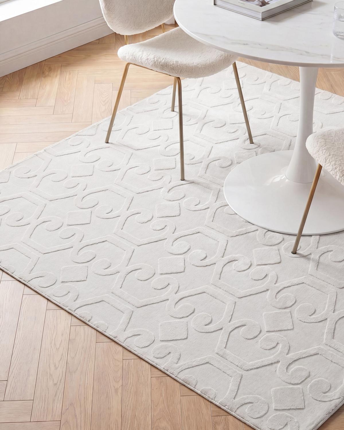 TEPPICH Cremeweiß 160/160 cm Gannett - Creme/Weiß, Textil (160/160cm) - Beliani