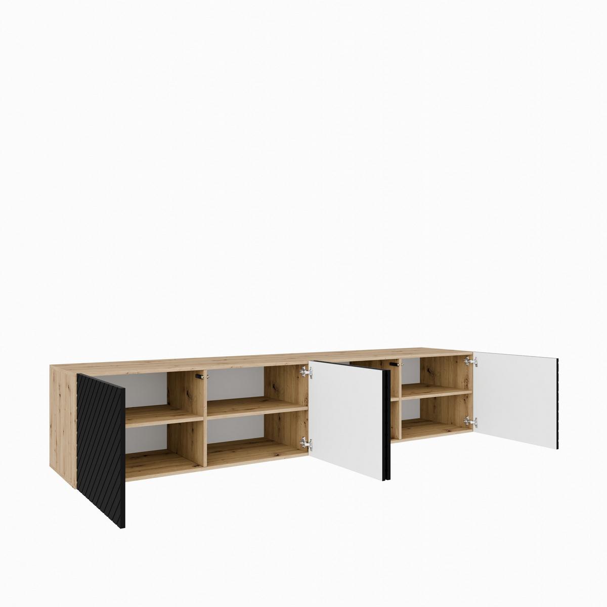 LOWBOARD CAVA 200/41/40 cm, Hängender TV-Schrank Eiche Artisan - Schwarz/Eiche Artisan, Holzwerkstoff (200/41/40cm) - MASSENO