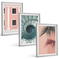 BILDER SET 3er Set - 40x60 cm Silberner Rahmen - Pastellfarbene Spiralarchitektur - Silberfarben, Kunststoff (40/60cm) - TULUP