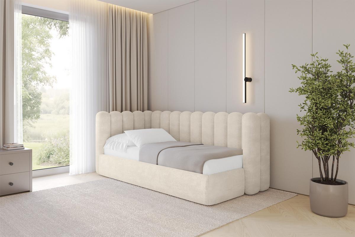 EINZELLBETT Jugendbett mit Bettkasten und Matratze H3/H4, Rechts - HUGY 100x200 Beige - Beige, Holzwerkstoff/Textil (100/200cm) - ALTDECOR
