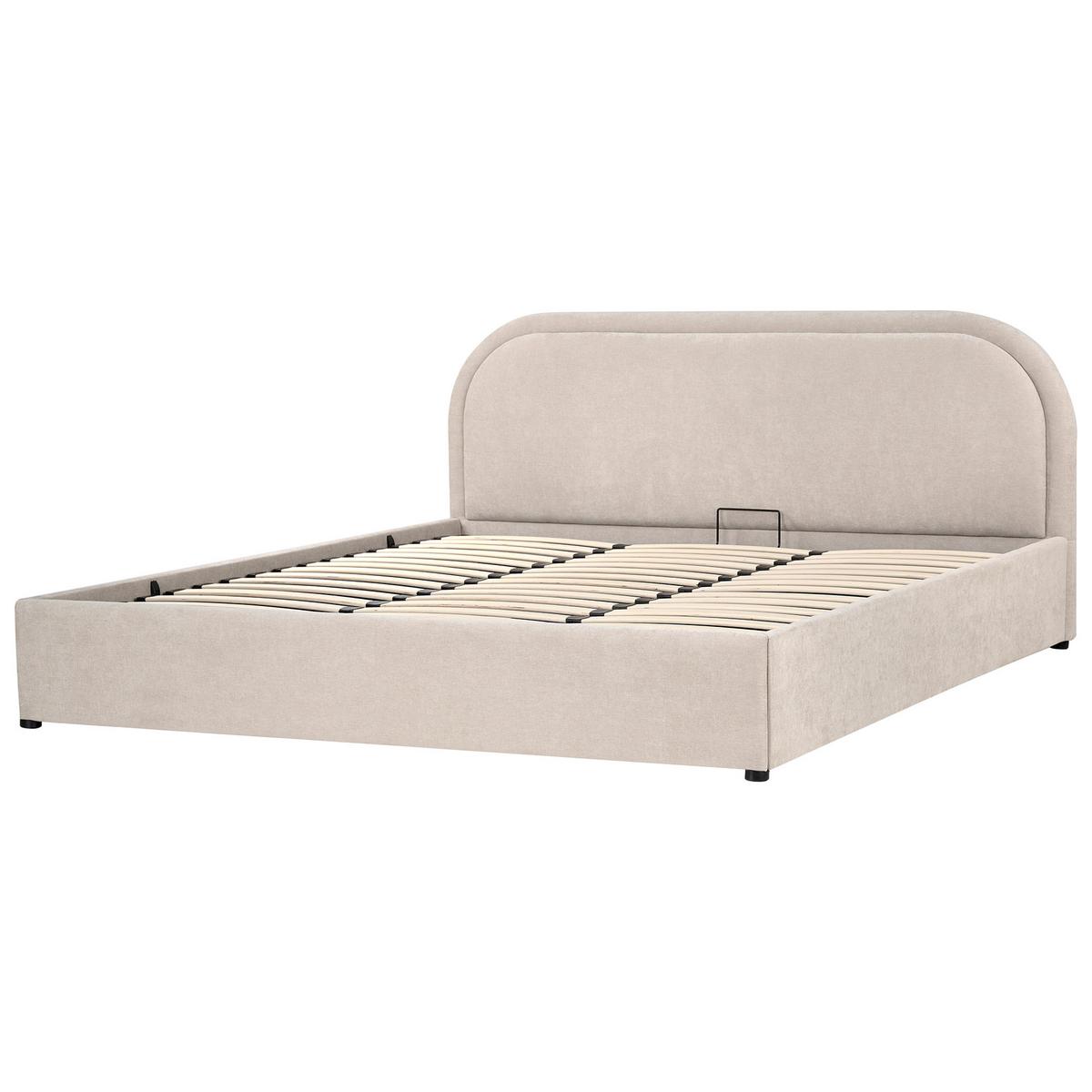 BETT mit Stauraum 180/200 cm Chenillegewebe Hellbeige Quillien - Beige, Textil (180/200cm) - Beliani