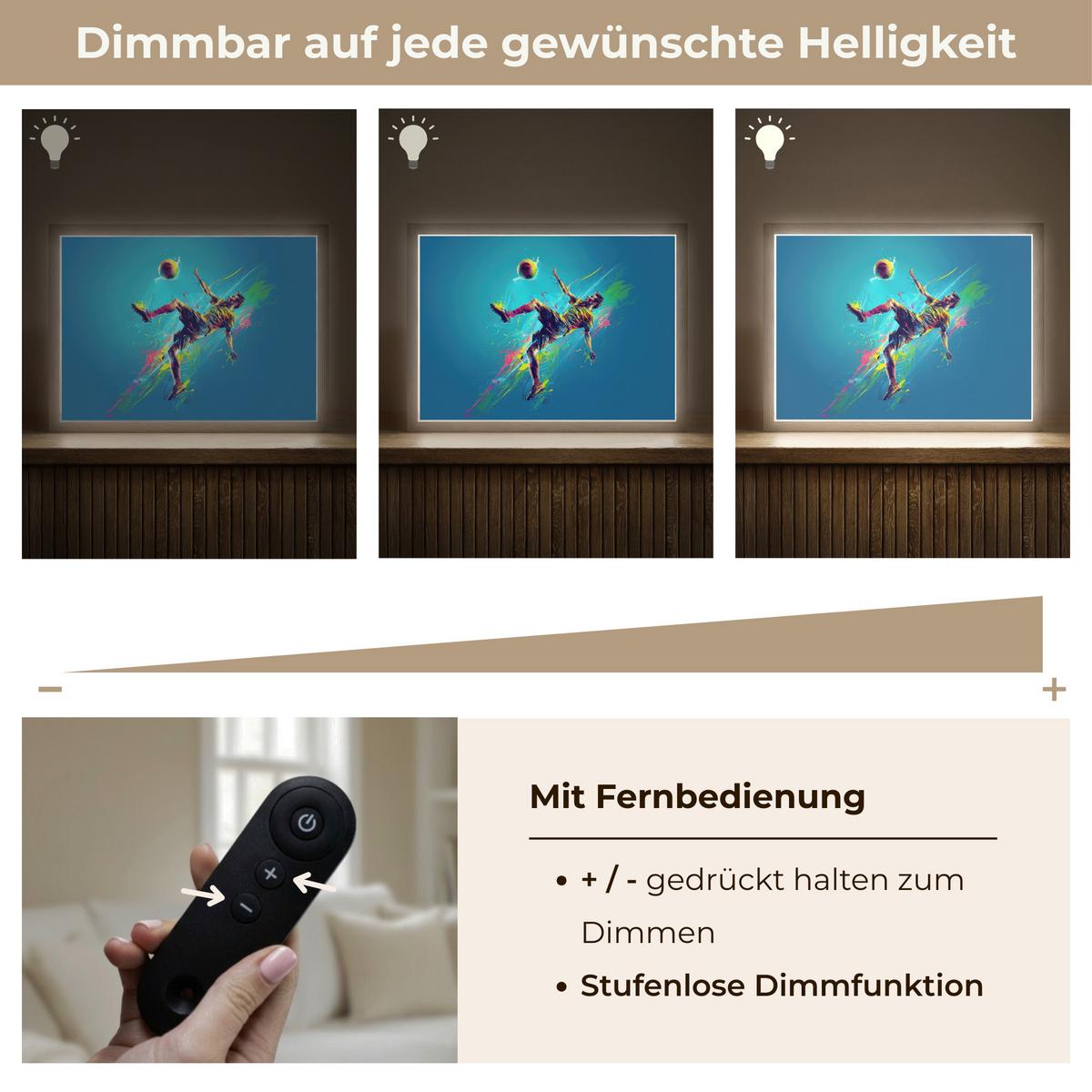 WANDLEUCHTE MIT AKKU Fußballer - Farbspritzer - Farbenfroh - Ball 40x30 cm - Blau, Holzwerkstoff (40/30/8cm) - OnlyWow