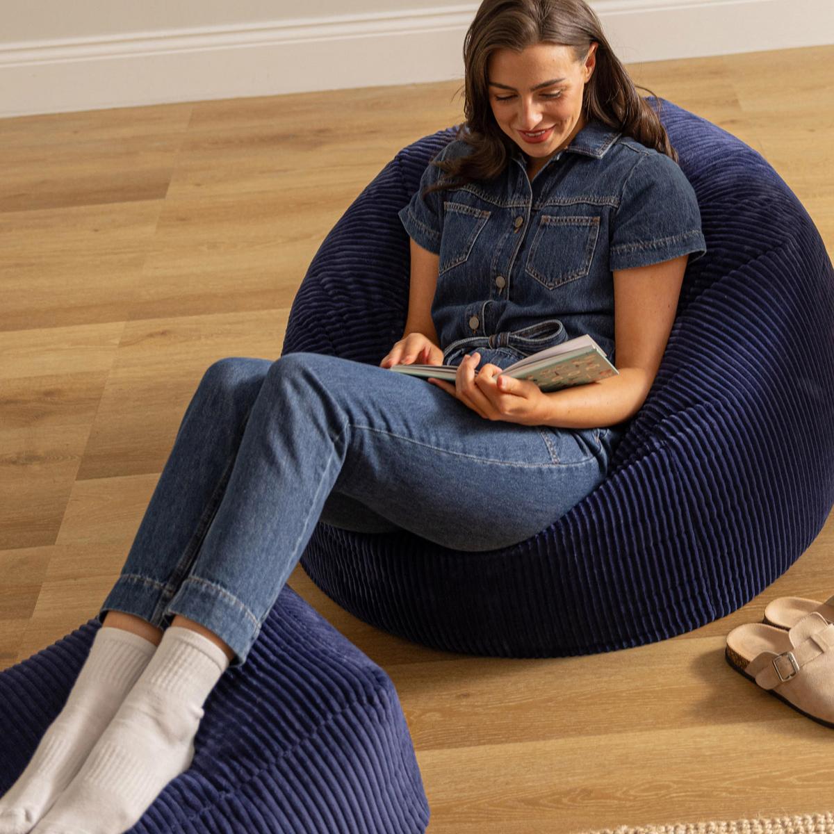 SITZSACK Klassisch + Hocker, Cord - Dunkelblau, Kunststoff/Textil (85/50/85cm) - icon