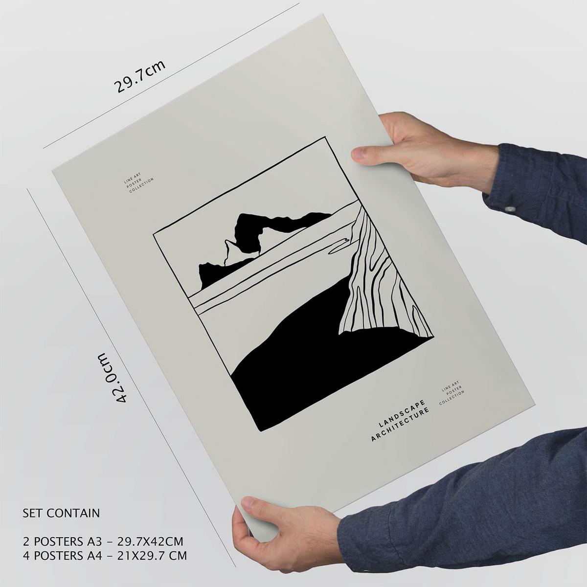 POSTER Set Mit 6 In Schwarzer Tinte Kakteen In Töpfen Künstlerische Und Abstrakte Drucke Für Innenarchitektur A3 & A4 Schwarzer Rahmen - Schwarz, Papier (29/3cm) - Nacnic