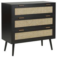 KOMMODE 3 Schubladen Rattan schwarz/beige Opoco - Beige/Schwarz, Holzwerkstoff (80/80/40cm) - Beliani
