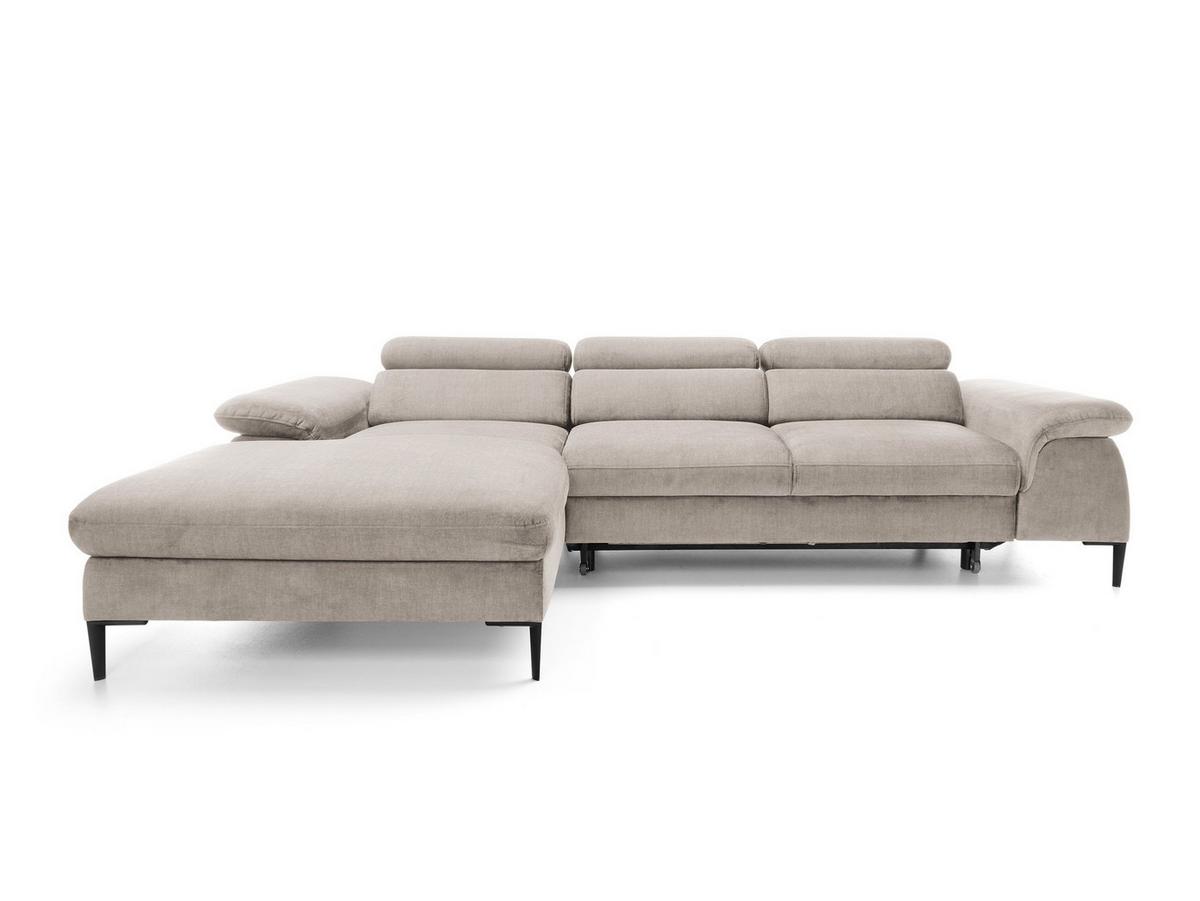 ECKSOFA MESTO Beige Velours-Stoff mit Schlaffunktion - Beige, Holz (288/182cm) - MASSENO