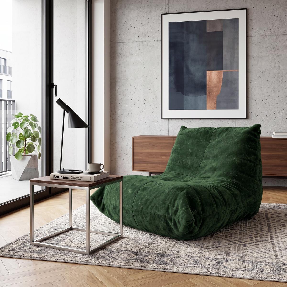 SITZSACK aus glänzendem Chenille mit Ergonomie - Grün, Textil (90/80/100cm) - Urban Meuble
