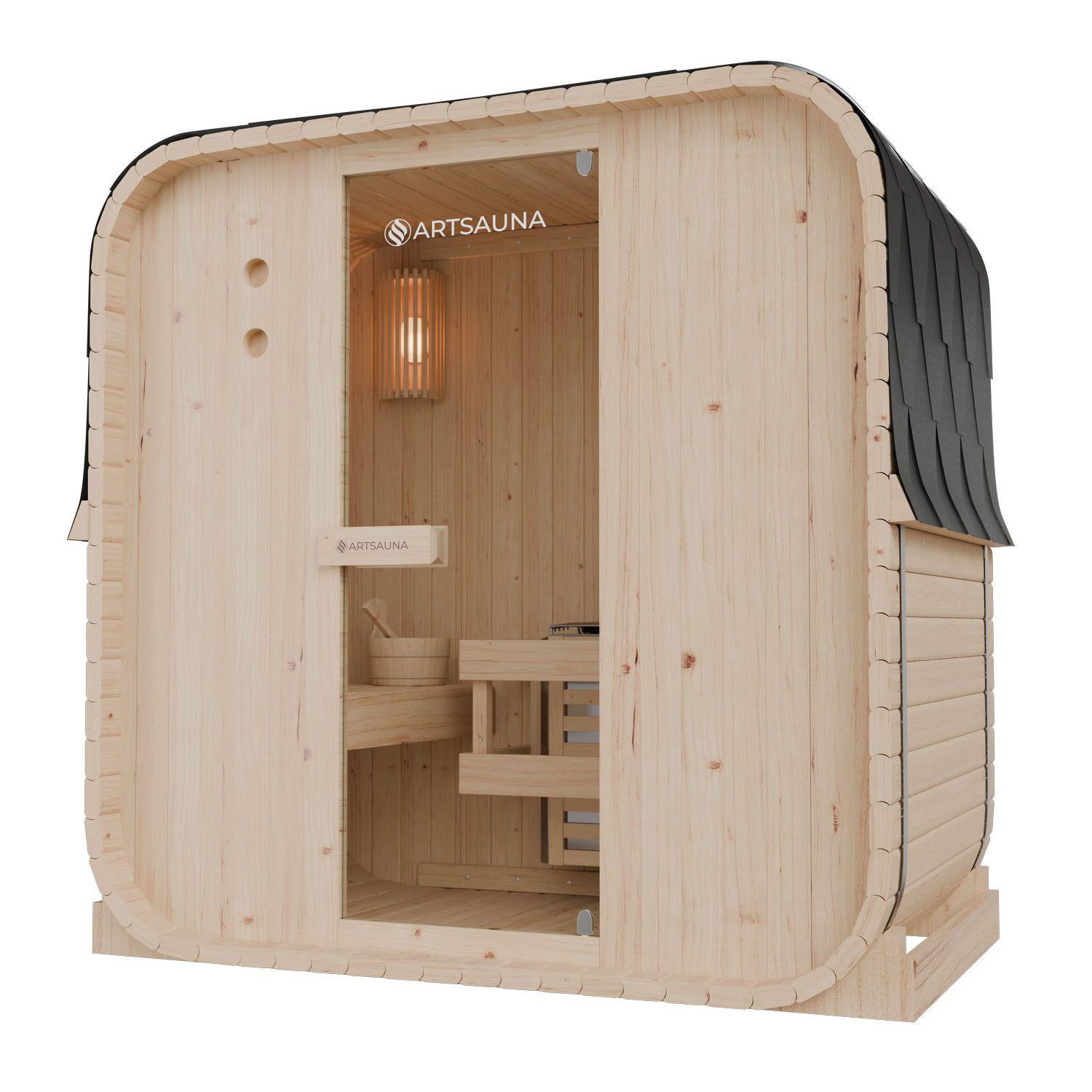 FASSSAUNA Nolvik M inkl. Zubehör-Set - Naturfarben, Holz (185/194/120cm) - Artsauna