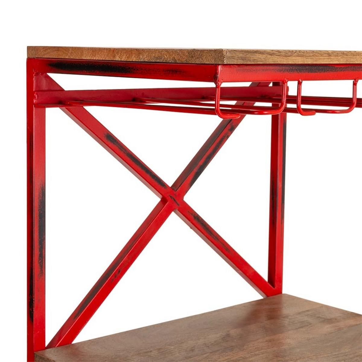 WEINREGAL aus Metall und Holz, rot, 84x40x185cm - Rot, Metall (84/185/40cm) - Wanderlust