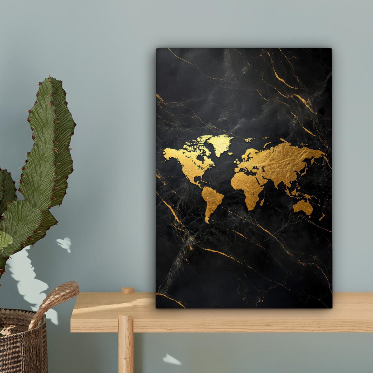 LEINWANDBILD Weltkarte - Gold - Marmor Deko Wohnzimmer 20x30 cm - Goldfarben, Textil (20/30cm) - MuchoWow