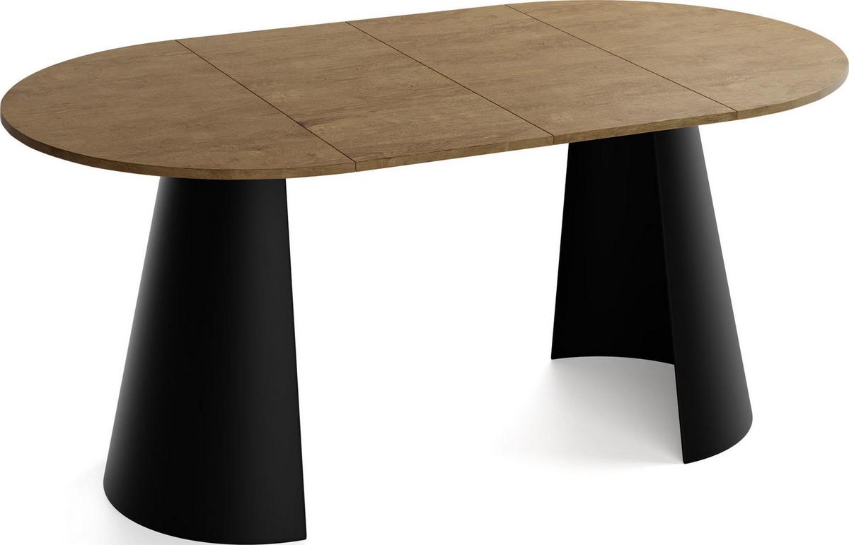 ESSTISCH Lamio runder ausziehbarer, Eiche Braun Rustikal 100-180/100/76 cm - Alteiche/Schwarz, Holzwerkstoff/Metall (100/176/76cm) - WFL GROUP