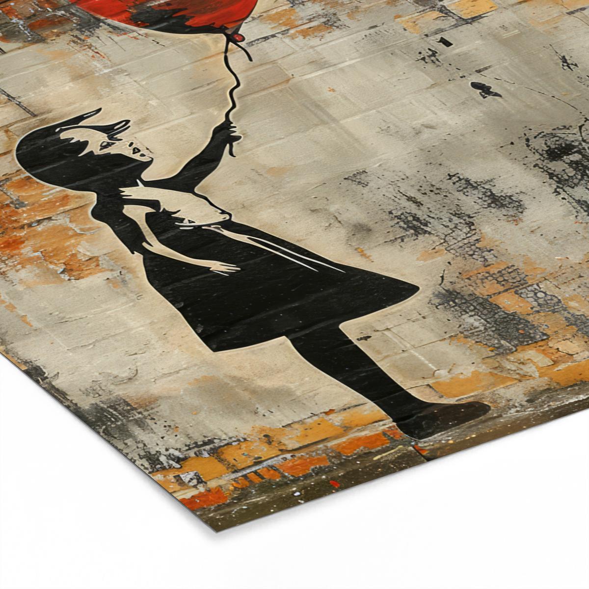 POSTER MIT RAHMENGERAHMTES BILD Graffiti - Banksy - Mädchen - Straßenkunst 40x30 cm - Sandfarben, Papier (40/30cm) - MuchoWow