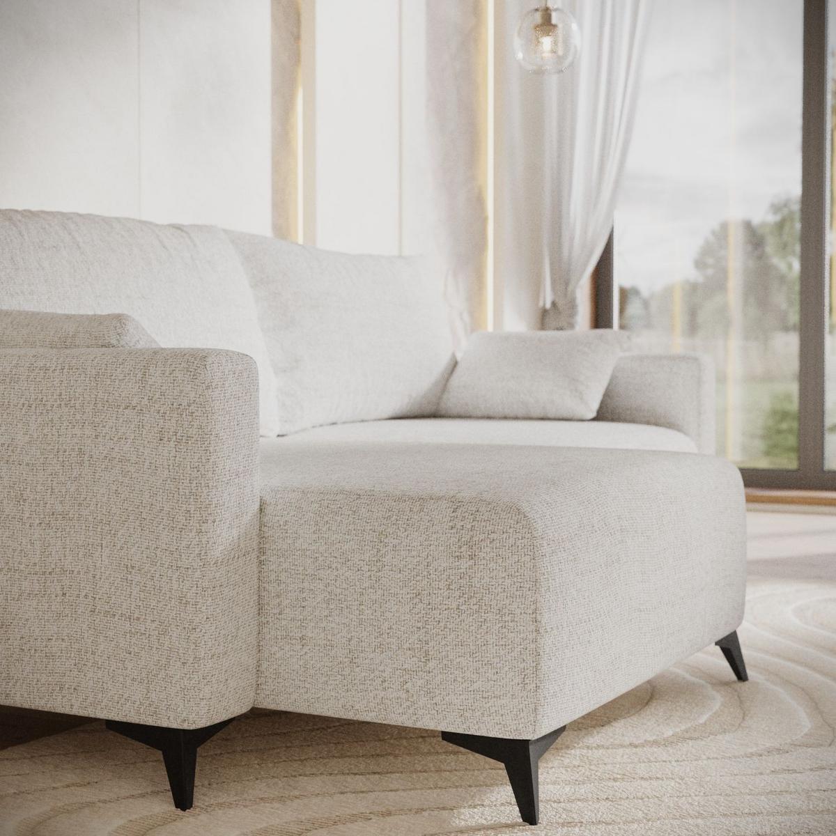 ECKSOFA NUVIO mit Schlaffunktion Creme im Neve Stoff - Creme/Schwarz, Holz/Holzwerkstoff (239/148cm) - AltaBeds